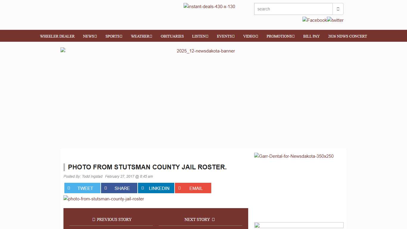 Photo from Stutsman County Jail Roster. | News Dakota